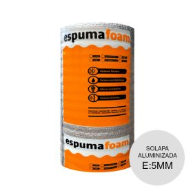 Aislante termico hidrofugo espuma polietileno Espumafoam solapa con film aluminizado 5mm x 1m x 20m rollo x 20m²