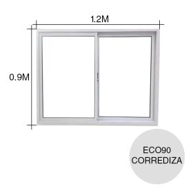 Ventana corrediza PVC Eco90 c/vidrio 90mm x 900mm x 1.2m