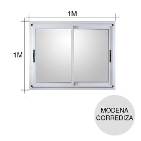 Ventana corrediza vidrio entero float aluminio Modena blanco 1m x 1m