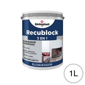 Bloqueador sellador latex antihongos acrilico Recublock 3 en 1 exterior interior blanco mate balde x 1l
