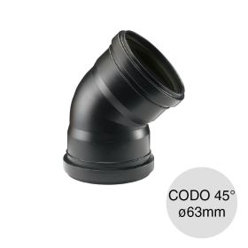 Codo 45° hembra-hembra desagüe cloacal pluvial polipropileno union deslizante ø63mm
