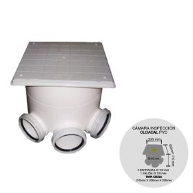 Camara inspeccion cloacal PVC Sudamerican Plast 3entradas ø110mm 1salida ø110mm tapa ciega 210mm x 335mm x 335mm