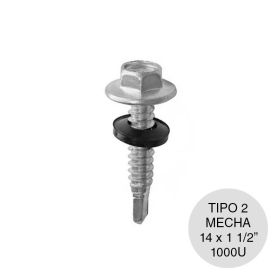 Tornillo autoperforante Tipo 2 c/arandela punta mecha hexagonal 14 x 1½" caja x 1000u