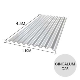 Chapa sinusoidal acanalada Cincalum cubiertas livianas C25 0.5mm x 1.1m x 4.5m