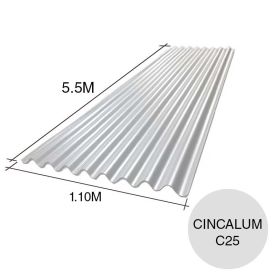 Chapa sinusoidal acanalada Cincalum cubiertas livianas C25 0.5mm x 1.1m x 5.5m