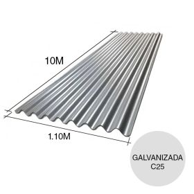 Chapa sinusoidal acanalada galvanizada techos C25 10m x 1.1m x 0.5mm
