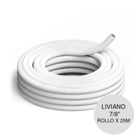 Caño corrugado liviano PVC flexible instalaciones electricas 7/8" rollo x 25m