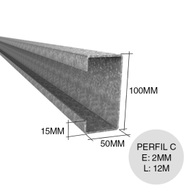 Perfil C acero galvanizado pestaña 15mm estructuras metalicas 2mm x 50mm x 100mm x 12m