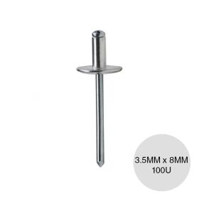 Remache acero cabeza chata aluminio 3.5mm x 8mm caja x 100u
